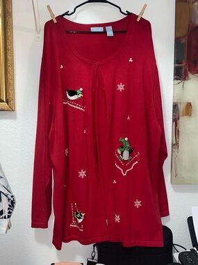 Liz & Me Red Holiday Embellished Cardigan